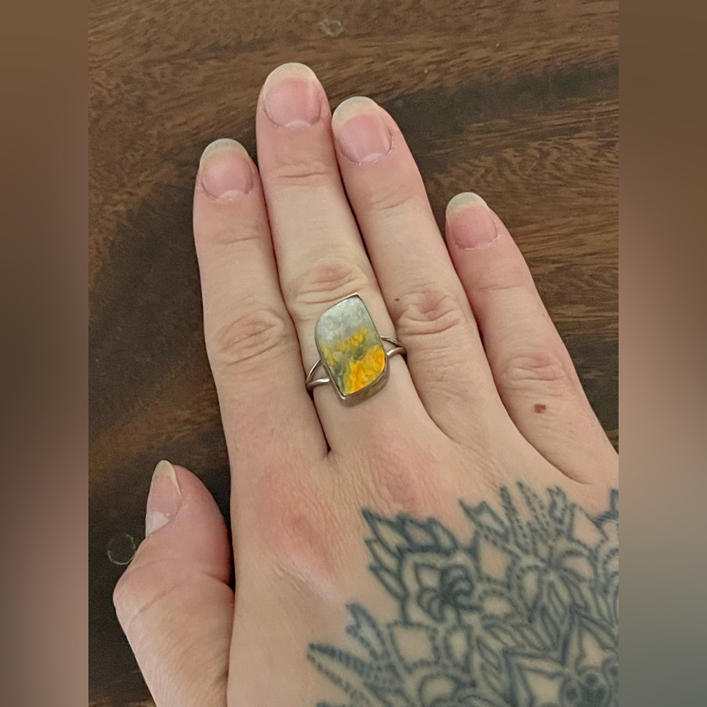 One Of A Kind Handmade Sterling Silver And Bumble Bee Jasper Ring Size 7